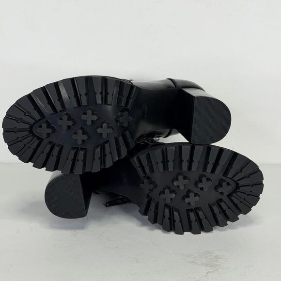 JEFFREY CAMPBELL Black Leather Bootie Lug Sole Chunky Block Heel Womens 6.5 Goth - Picture 3 of 11